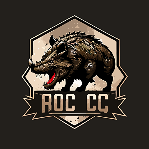 logo of a wild boar roaring on a white background, "RC08" written on the white background , vector, black background, US ARMY WWII theme, high res