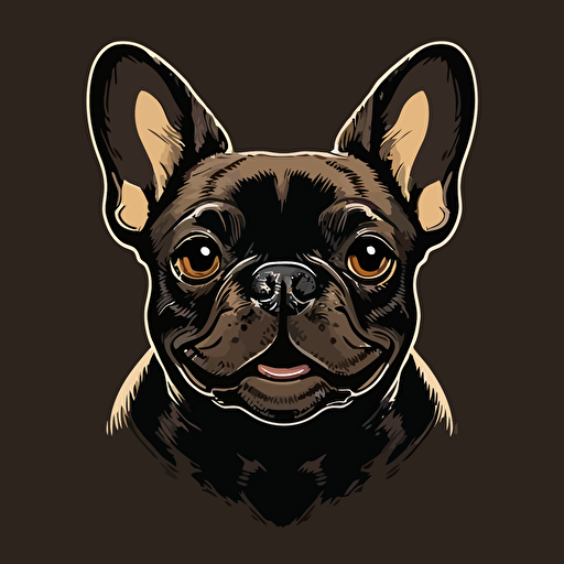 happy dark french bulldog head, cartoon eyes, cute smile, vector logo, vector art, emblem, simple, cartoon, 2d