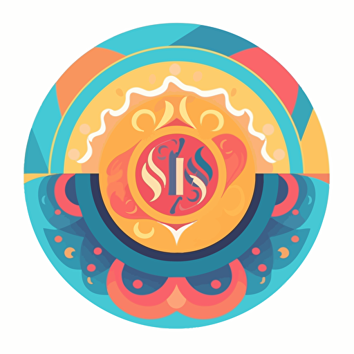 a round festival logo icon, colorful, flat bright colors only, no gradients at all, vector clean art, no shading