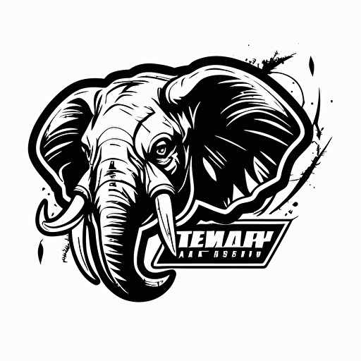 LINE sticker vector design, elephant face esports logo, thick white outline, isolated white background, drawn with adobe illustrator