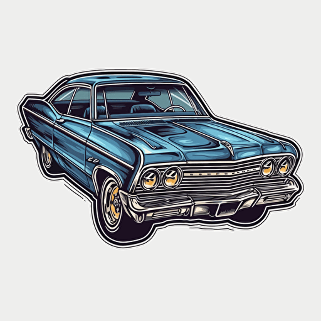 blue lowrider impala, vector, sticker