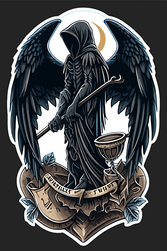 hooded reaper holding scales of justice and wings vector art style moral patch