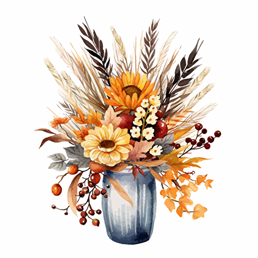 watercolor vector illustration boho autumn arrangement sticker white background