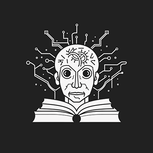 book, publisher, logo, black and white color, flat design, artificial, intelligence , VECTOR ,