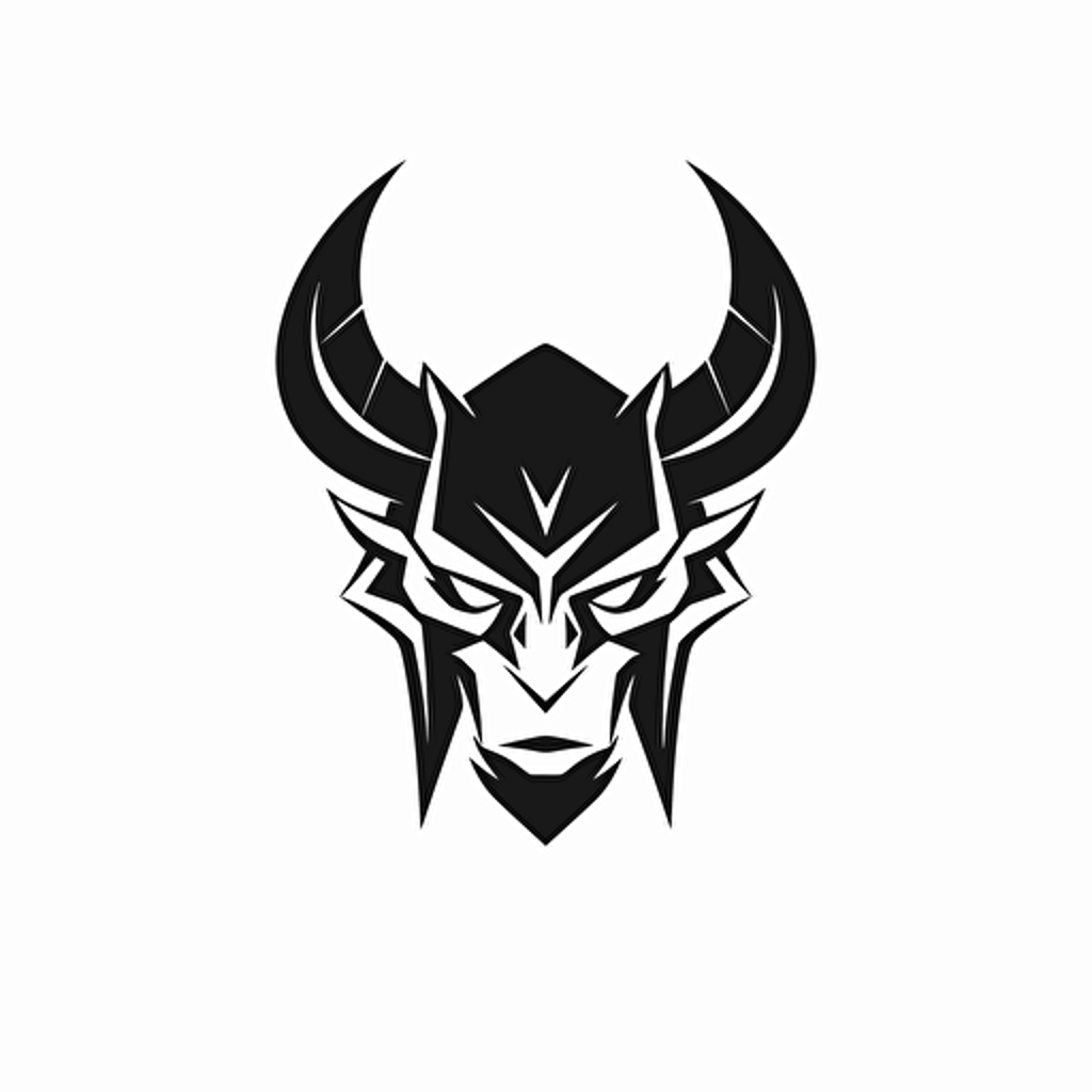 demon, looking at the camera, minimal, outline strokes only, black and white, logo, vector, white background