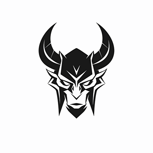 demon, looking at the camera, minimal, outline strokes only, black and white, logo, vector, white background