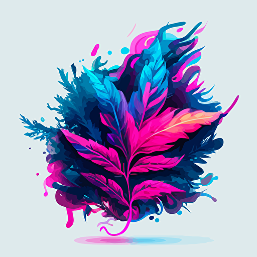 weed, smoking , foggy vector vibrant pink and blue leaf art