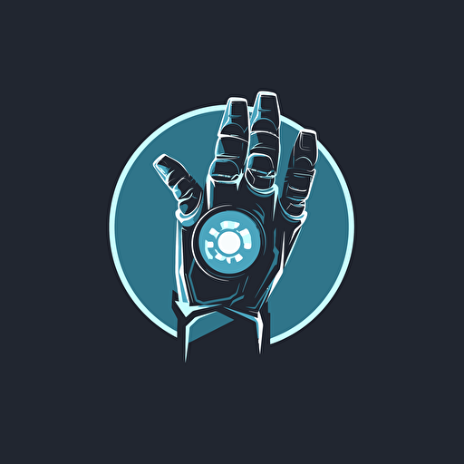 A simple and clear Corporate logo for a Robotics company, showing a robotic fist projecting light into the universe, Vector image