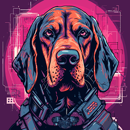 vector art of bloodhound dog in Cyberpunk style