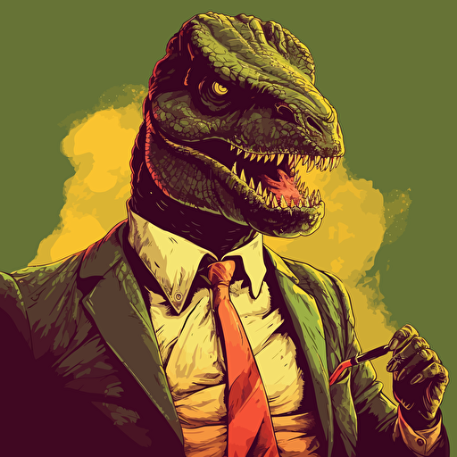t-rex wearing a business suite and sunglasses, smoking a big cigar, vector art, 2d