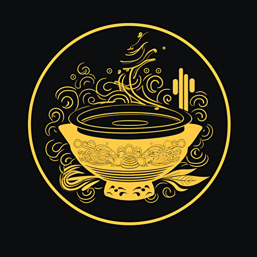 an emblem for hot pot restaurant chain, vector, simplechinese style, yellow color, black background