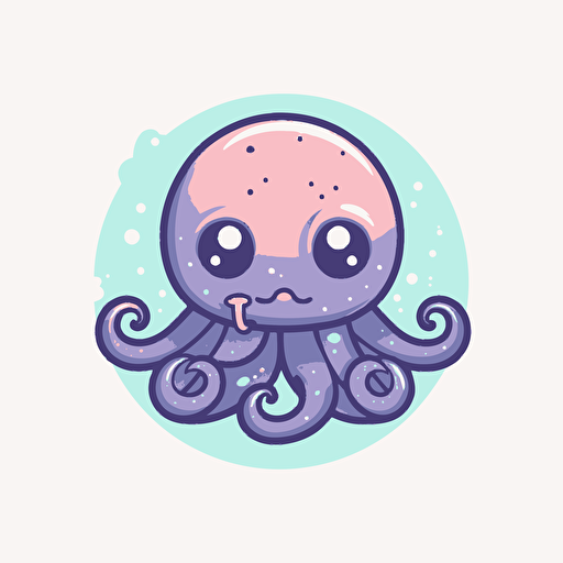 flat 2d vector logo of a cute octopus, muted purple and blue colors, 80s,galaxy-inspired
