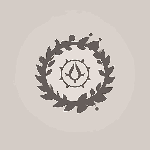 minimalist vector art logo of mechanical gears with laurel wreath