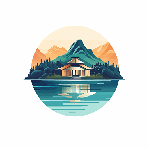 Beautiful logo, abstract vector, luxury cabanas, cabanas are close to the top of a hill, the hill is next to a lake