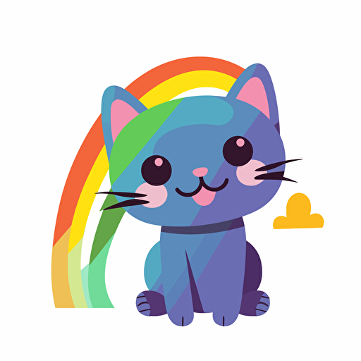 cute cat, rainbow, vector, flat, 2d, cutout, sticker, cartoon