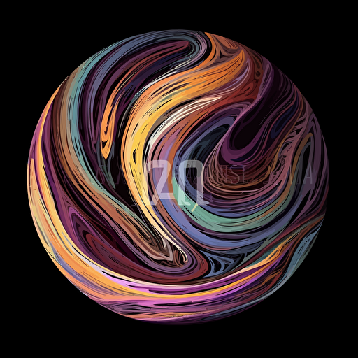 earth on black background, 2d vector, trails, purple, yellow, white, orange and pastel colors