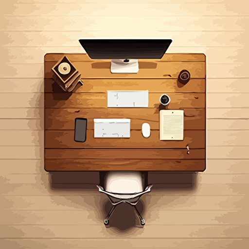 a empty wooden desk viewed from the top, it must have no clutter. Vector art style.