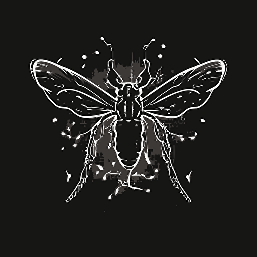 firefly, lightning bug, circuit board wings, vector, black and white, logo, minimalistic
