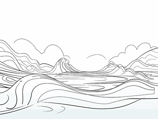cartoon style wave beach, stylized 2d, minimalist, simple, clean, professional design art vector, contour, white background