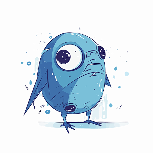 vector doodle minimalist, thinking bird shaped blue robot