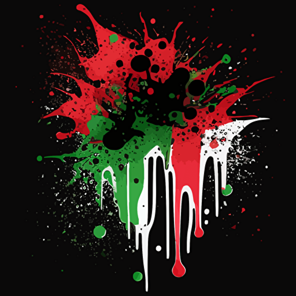 spray splatts, red and green on black background, vector illustrated, flat design