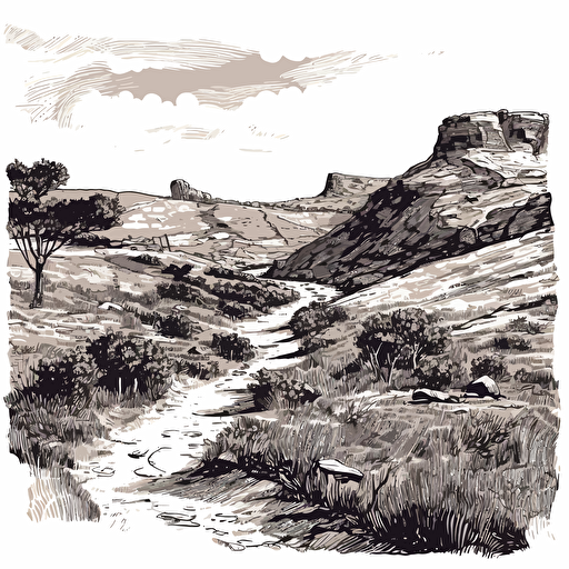 vector ink drowing style with details only white background yorkshire moors