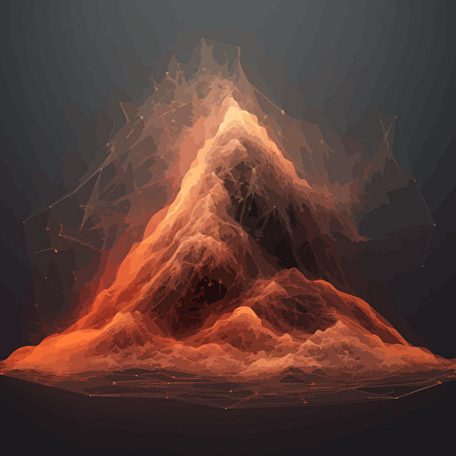 a glorious and aesthetic artwork of an abstract wireframe vector mesh volcano in a surreal setting