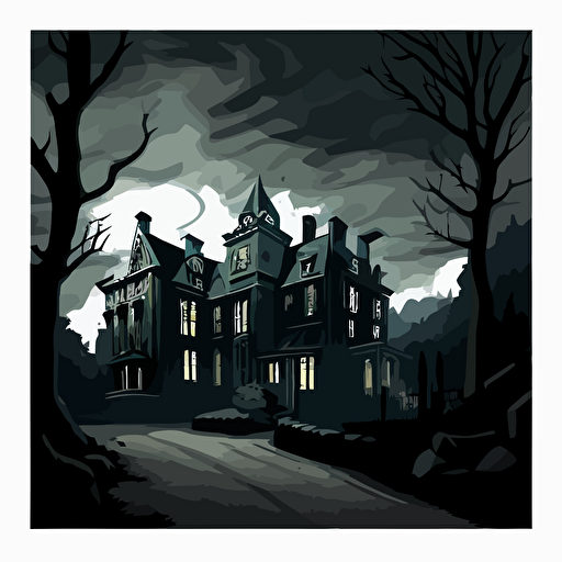 vector image with white backgroun of malfoy manor, forboding, dark, moody