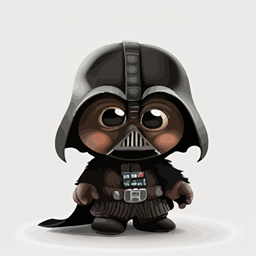 A baby fur darth vader, goofy looking, smiling, white background, vector art , pixar style