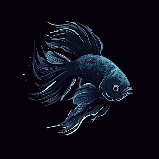 simple vector art logo, dark blue beta fish, pure black background