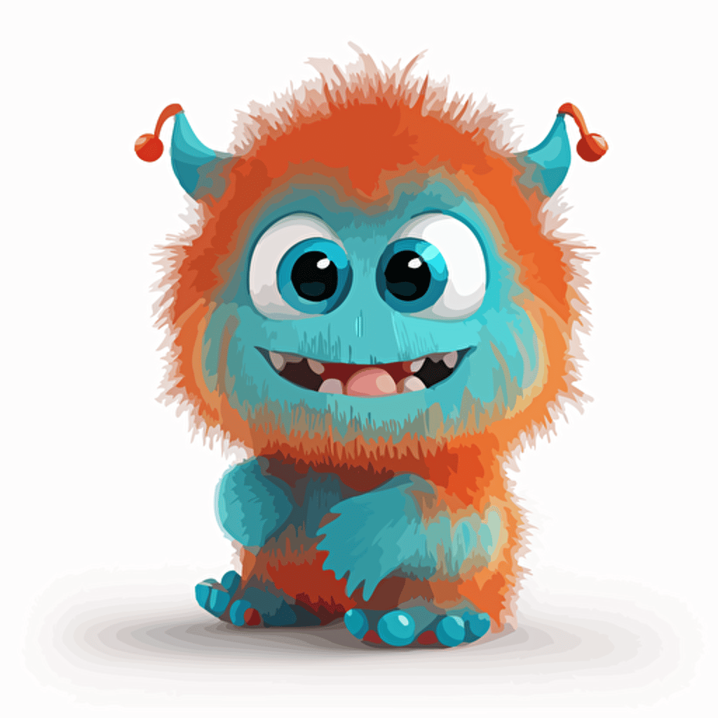 A saturated colorfull baby fur spanish monster, goofy looking, smiling, white background, vector art , pixar style