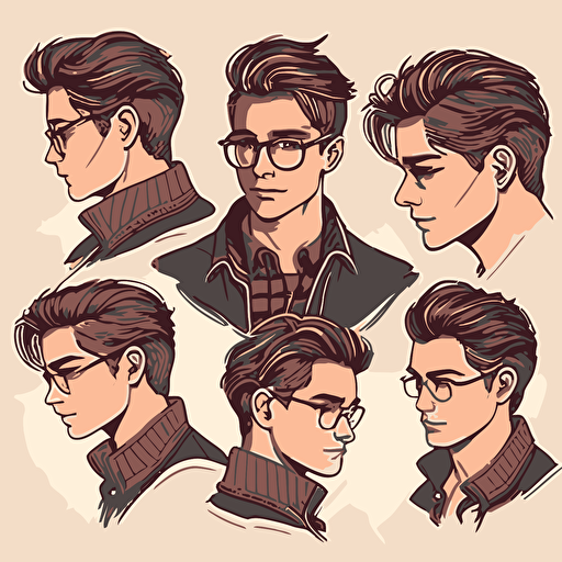 side hairstyle boy with glasses Vector bundle illustration