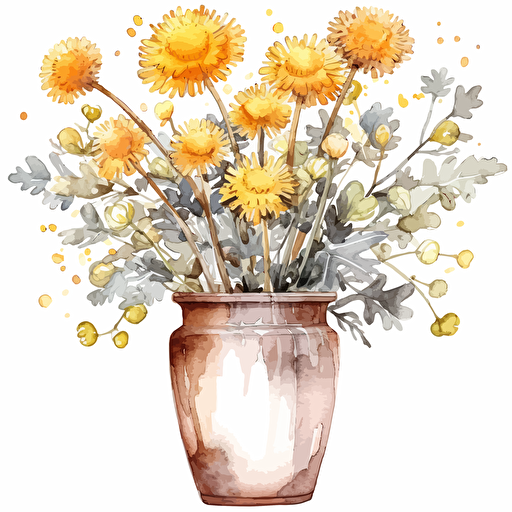 watercolor vector illustration boho dandelions in a vase sticker white background