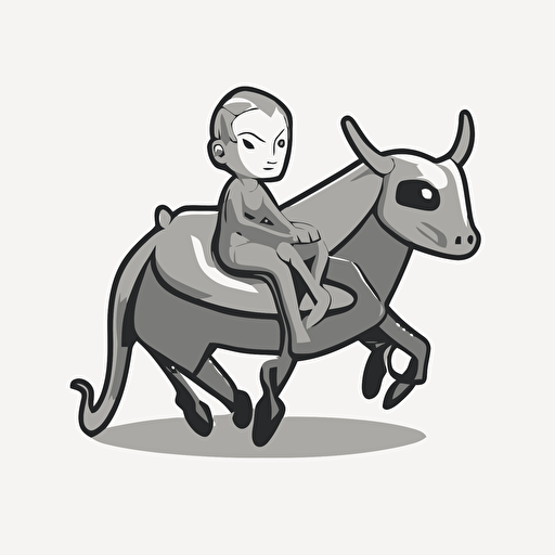 grey alien riding a dairy cow, vector logo, vector art, emblem, simple cartoon, 2d, no text, white background