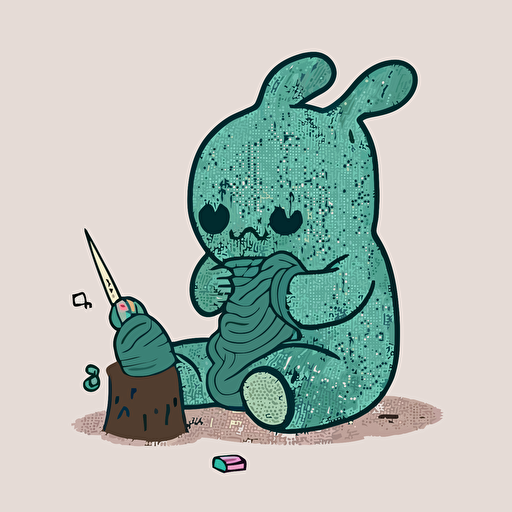 simple vector logo of a torn bunny creature knitting a sock