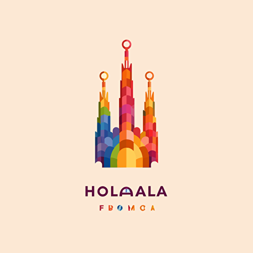 Logo minimal, simple logo, tourism, cultural, vector, mosaic style, tourism company, Hola company name, with the sagrada familia, Barcelona.