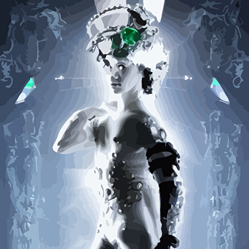 body rococo cyberpunk style crystal quartz sculpture young handsome seductive chilean android gogo boy reaching moon glowing white laser eyes crown black gears diamonds swirling green colored silk fabric futuristic elements length view intricate artwork caravaggio trending artstation octane render cinematic lighting right hyper realism octane render 8k depth field 3d