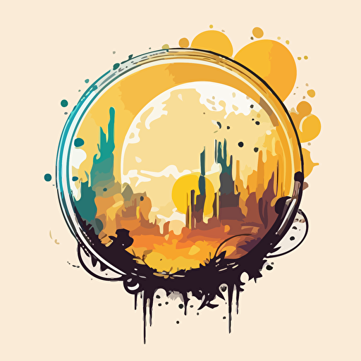 logo futuristic detailed simple circle illustration cartoon vector, skypunk abstract, shapes, simple, one color, paintbrush, sky, sun, haven, hidden place