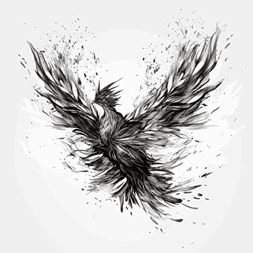 fire, phoenix, minimalism, conceptual, vector,black and white, white tone,mainly white,