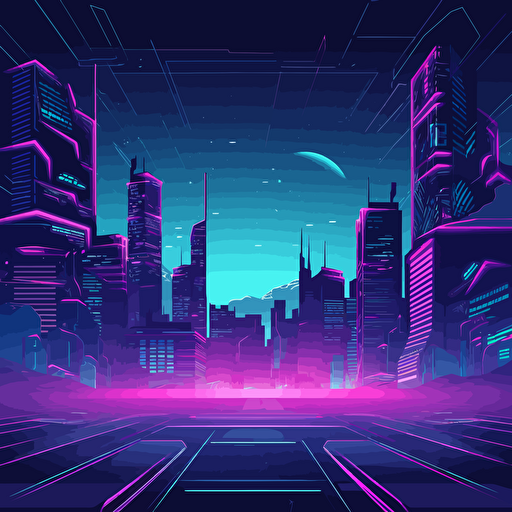 cyberpunk, futurism, arcade game style, illustration, vector, bright vapor wave, city scape