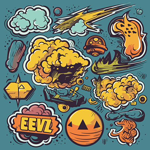 elements, comic vector illustration style.