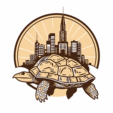 turtle with buildings as its shell or turtle with buildings at the back of its shell, architectural logo, vector