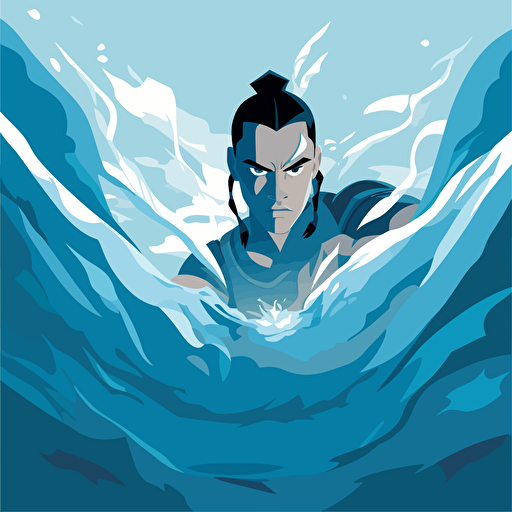 Vector illustration of Sokka, Aesthetics clean and minimalist, abstact water background, with dramatic lighting