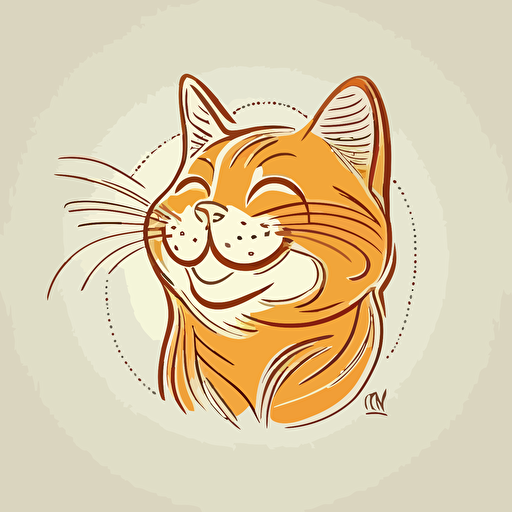 Muzzle of a happy ginger cat, contour stile, vector, flat 2d, company logo