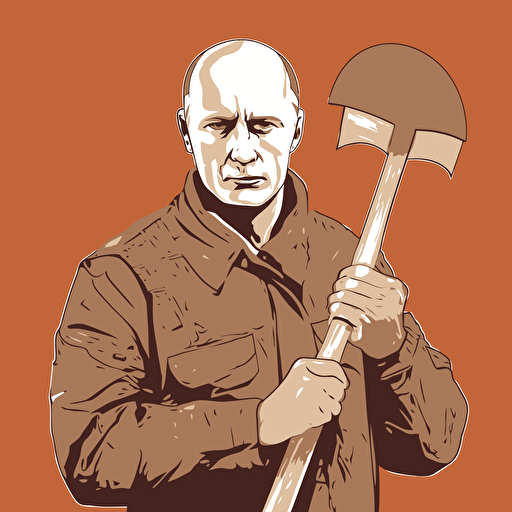 promt: Putin holding shovel, sign "1st may", vector, highly detailed, gritty