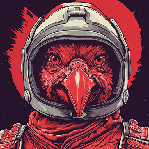 vector drawing of a fighter pilot chicken in red
