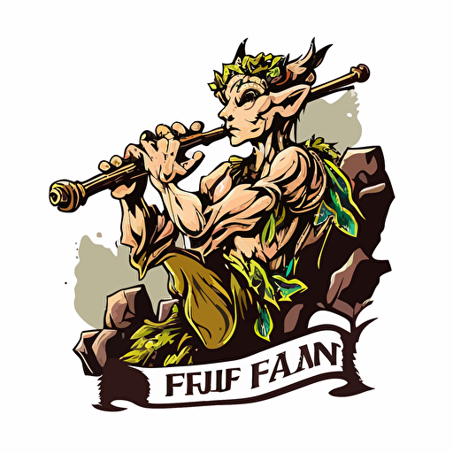 faun playing the flute in a rock band, vector logo, vector art, emblem, simple cartoon, 2d, no text, white background