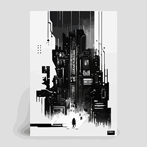 A3 vertical techy cyberpunk poster with futuristic, minimal style using vector elements vertical mirror with black and white colors — v5 — 30:42 — seed 1