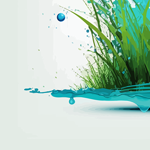 blue splash vector, with grass, oblong, 2d