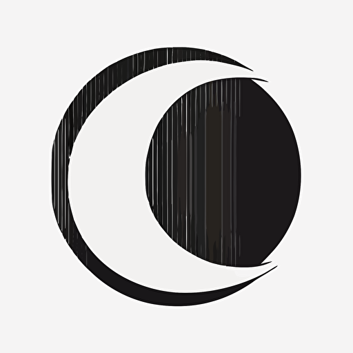 flat vector logo of moon, black and white, lettermark of letter F and G wrapped around moon, simple minimal, by Ivan Chermayeff